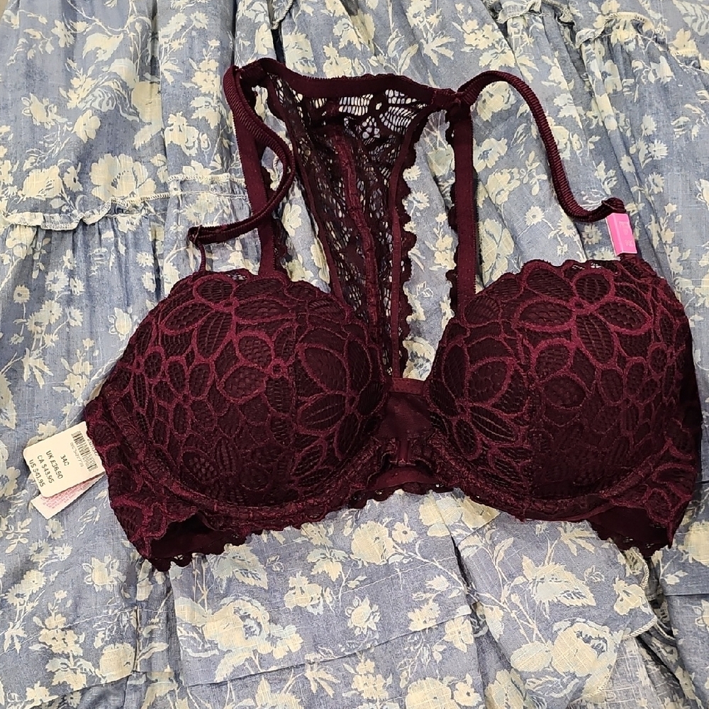 Elegant Lace Burgundy Bra